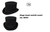 Luxe hoge hoed wolvilt zwart mt 60/61 - Thema feest carnaval party festival evenement