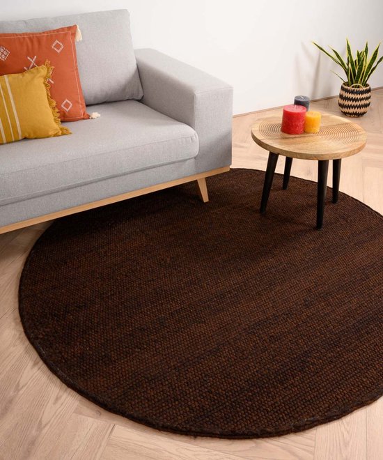 Rond wollen vloerkleed Lett - cacao 250 cm rond