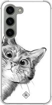 Coque antichoc Samsung Galaxy S23 - Chat coucou - Wit - Coque Rigide TPU Zwart - Chat - Casimoda