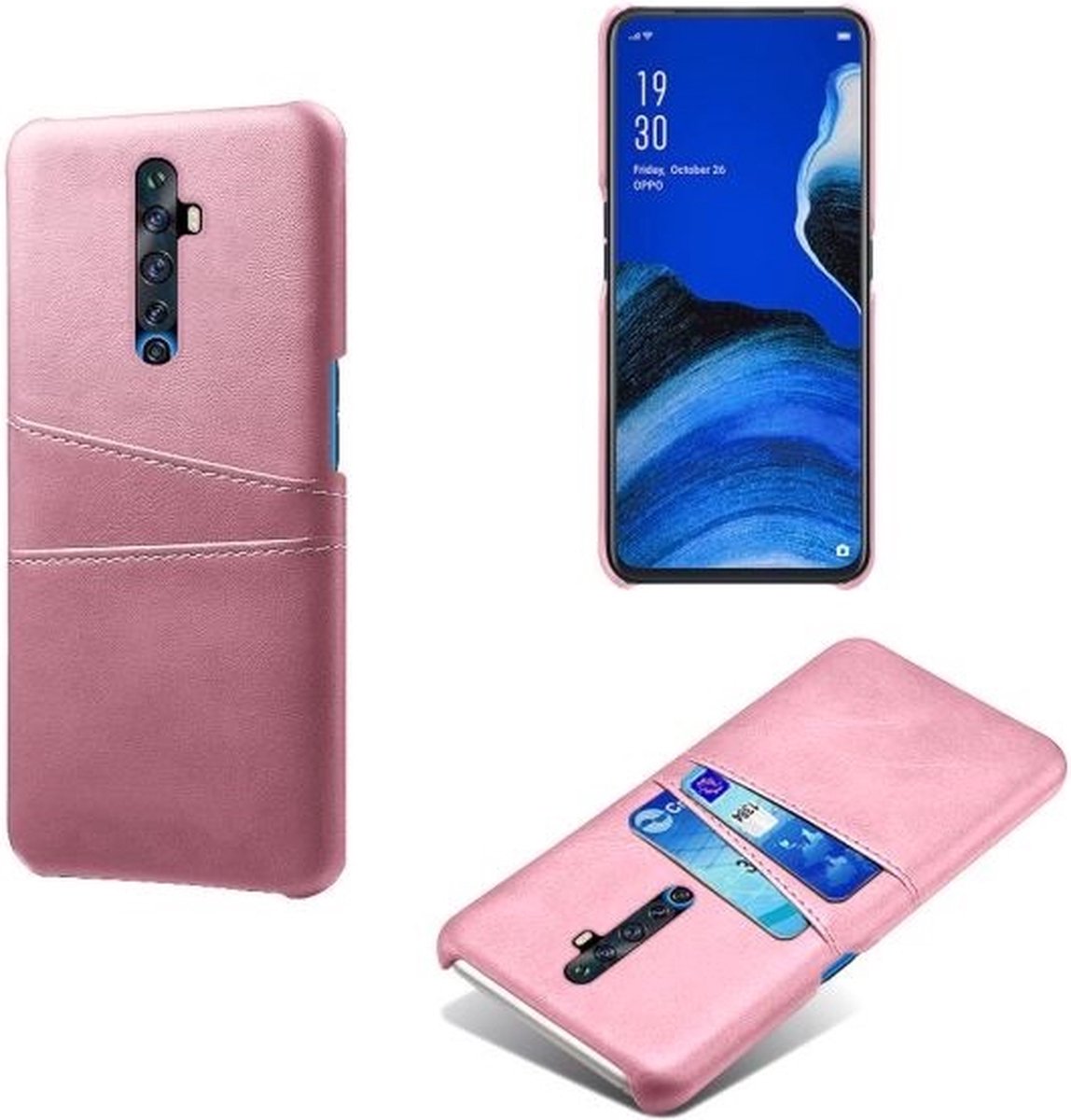 Back Cover met Opbergvakjes + Gehard Glas Screenprotector voor OPPO Reno 2 _ Roze Goud