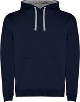 Navy blauw / Heather grijs Unisex Hoodie met capuchon en koord Urban merk Roly maat M