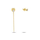 Silventi 9NBSAM-G230284 Gouden Earparty met Zirkonia - Met kettinkje - 3,2mm Zirkonia - Druppel 3,7x2,7mm - 14 Karaat - Goud