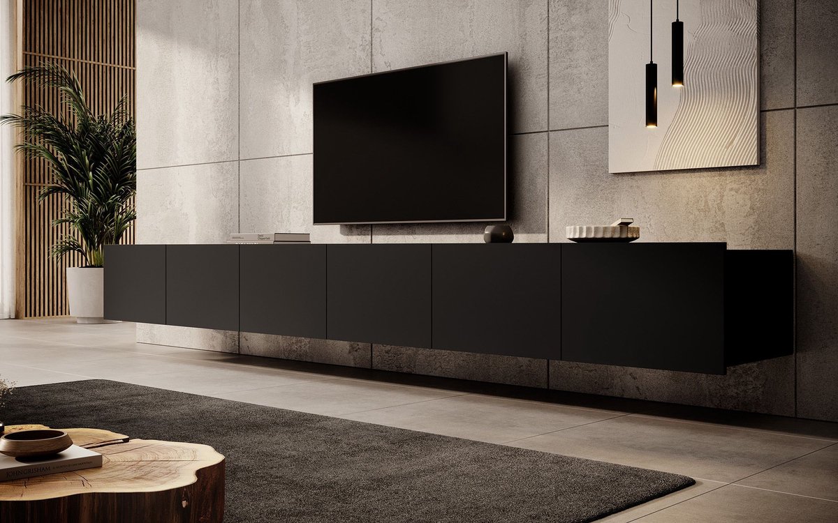 MEUBELLA TV-Meubel Calabas - Mat Zwart - 300 cm