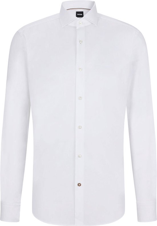 BOSS Joe regular fit overhemd - structuur - wit gestreept - Strijkvriendelijk - Boordmaat: 46