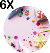 BWK Stevige Ronde Placemat - Roze Party - Feest - Versiering - Achtergrond - Set van 6 Placemats - 40x40 cm - 1 mm dik Polystyreen - Afneembaar