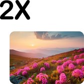 BWK Stevige Placemat - Roze Bloemen op een Berg bij Zonsondergang - Set van 2 Placemats - 40x30 cm - 1 mm dik Polystyreen - Afneembaar