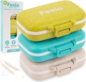 Fesio Pillendoosjes Set: 3 stuks - Gemaakt van Bio-Graanvezel - Waterbestendig - Zakformaat - 3 x 3 Vakjes - Groen/Blauw/Beige