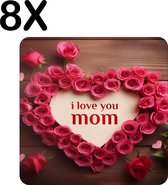 BWK Luxe Placemat - Rozen Hart met I Love Mom - Set van 8 Placemats - 50x50 cm - 2 mm dik Vinyl - Anti Slip - Afneembaar