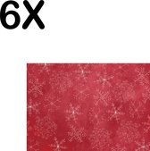BWK Textiele Placemat - Rood - Wit - Kerst Patroon - Sneeuwvlok - IJskristal - Ster - Set van 6 Placemats - 35x25 cm - Polyester Stof - Afneembaar