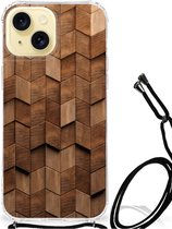 Stevig Telefoonhoesje Geschikt voor iPhone 15 Wooden Cubes