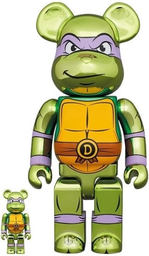 400% & 100% Bearbrick Set - Donatello Chrome (Teenage Mutant Ninja Turtles)