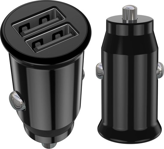 Autolader USB 2 Poorten - Auto Oplader USB - Auto Lader - Sigarettenaansteker USB oplader auto - Zeer compact - 2.4A - Universeel - Zwart