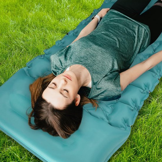Campingslaapmat Zelfopblazend met voetpers, extra dikke opblaasbare slaapmat, ultralicht compact waterdicht luchtbed voor reizen, backpacken, wandelen, tent (blauw) — afbeelding 3