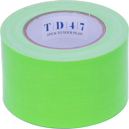 TD47 gaffa tape 75mm x 25m, fluoriserend groen. Tekst op rol: STICK TO YOUR PLAN!