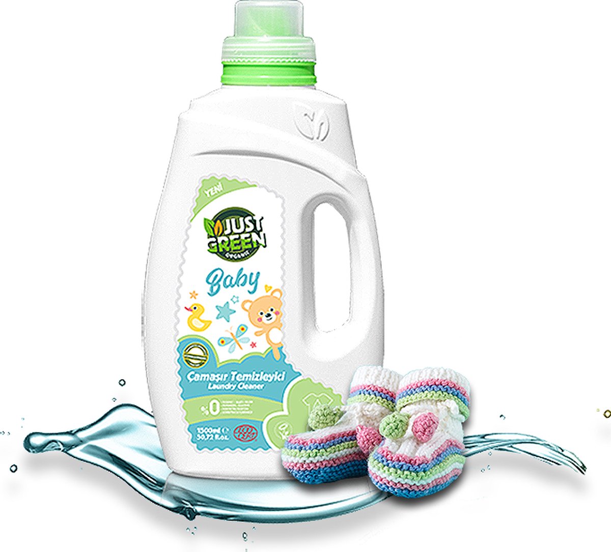 Just Green Organics - Wasmiddel voor babystoffen 1500 ml, niet-giftige formule, veganistisch en milieuvriendelijk wasmiddel, veilig babywasmiddel, recyclebare verpakking