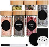 Round Spice Jars [6 x 100 ml] Labels for Labelling, Bamboo Lid, Pen | Spice Container with Wooden Lids & Accessories, Spice Jars, Round, Set of 6, Spice Storage, Spice Organiser
