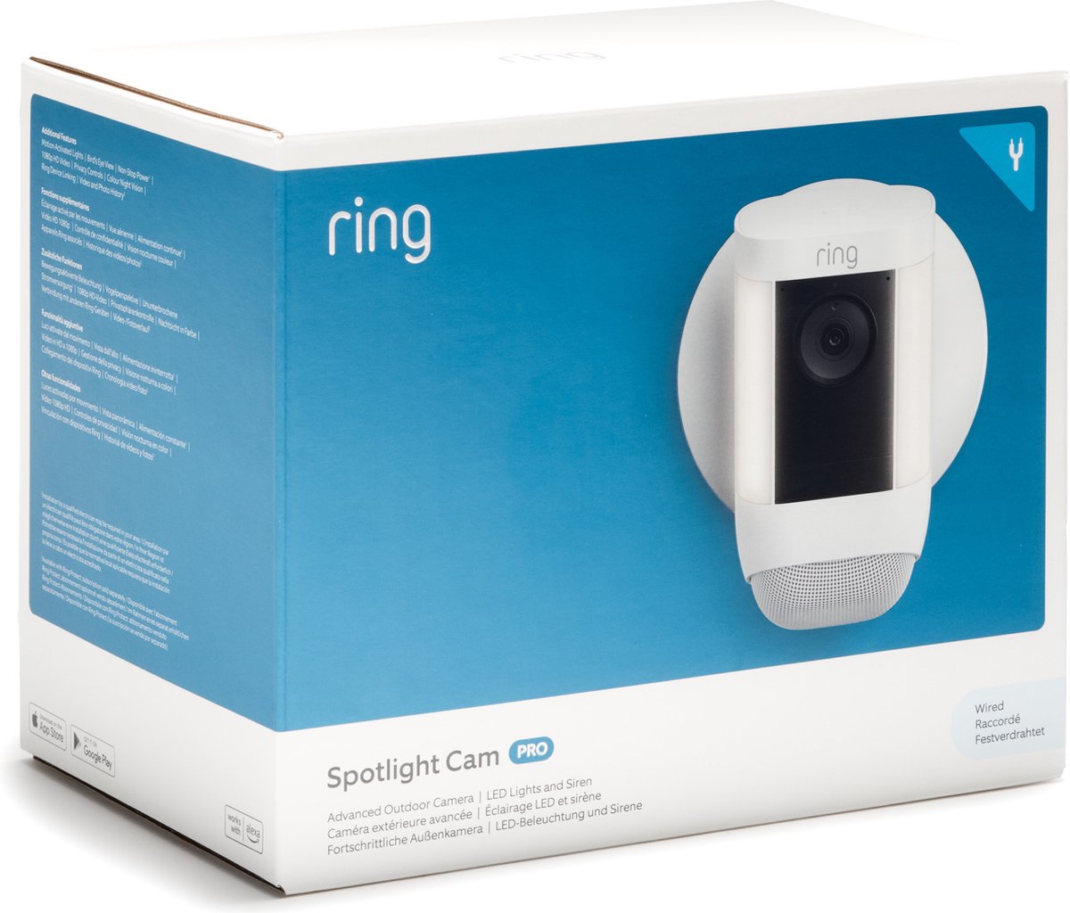 Ring Caméra Spotlight Pro Filaire (Spotlight Cam Pro Wired), Caméra  surveillance extérieure wifi, vidéo HDR, détection de mouvement,  projecteurs LED, vue aérienne