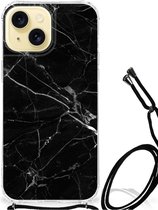 Smartphone hoesje Geschikt voor iPhone 15 Mobiel Hoesje met transparante rand Marmer Zwart