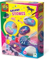 SES - Galaxy - Stenen schilderen - mooie witte stenen - heldere verf - inclusief spons, rub on plaatjes en penselen