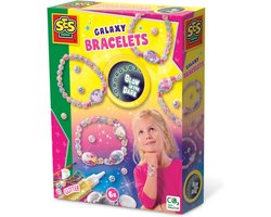foto van SES - Galaxy - Glow in the dark armbandjes maken meisjes- elastieken armbanden - bedelsieraden met glow in the dark kralen en glitter - knutselen meisjes