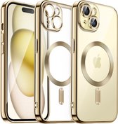 iPhone 15 Magsafe Hoesje Goud - iPhone 15 Shockproof Magsafe Hoesje Goud - Met Extra Camera Lens Bescherming - Gold