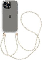 iMoshion Hoesje Geschikt voor iPhone 14 Pro Max Hoesje Met Koord - iMoshion Backcover met koord + armband - Parels - transparant