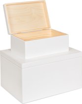 Haudt® houten kisten set wit - 2 witte kistjes - opbergkist - cadeau kist