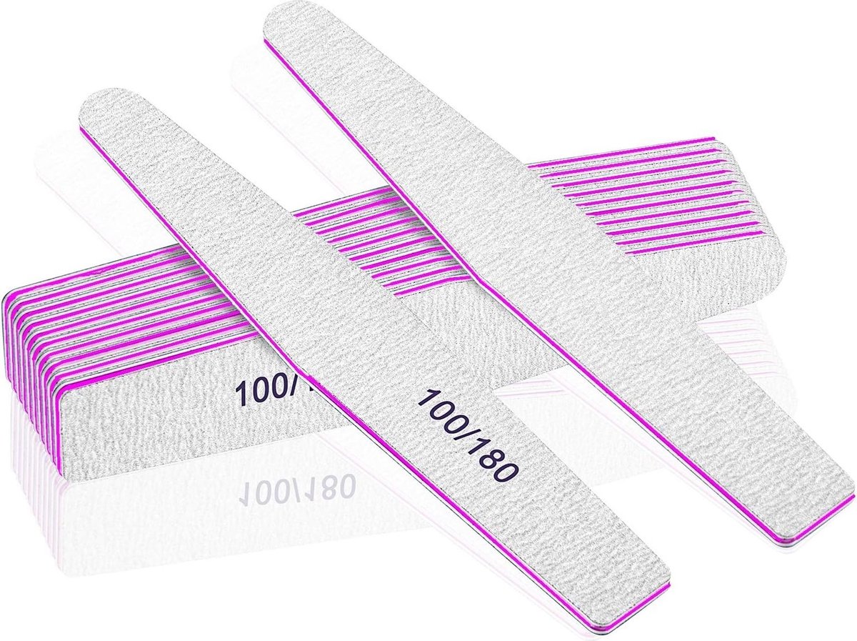 Goedkoopste 12PCS Nagelvijlen, Professionele Nagelvijlset, Gebogen Vingernagelbestanden, 100/180 korrel Tweezijdig Emery Board Manicure Tools voor Thuis en in de Salon Gebruik