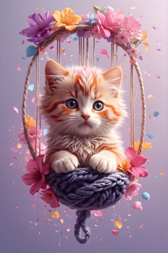 Affiche Chat | Affiche chat | Affiche chaton | Affiche pour enfants | Affiche bébé | Chambre d'enfants Affiche | Affiche rose | 51x71cm | Décoration murale | Affiche murale | MT | Convient pour l'encadrement