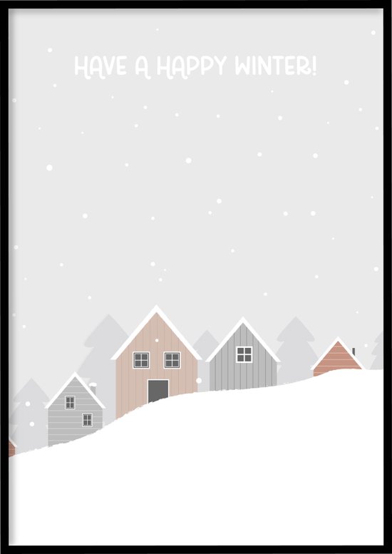 Poster Happy Winter snow - Kerst poster - 30x40 cm - Exclusief lijst - WALLLL