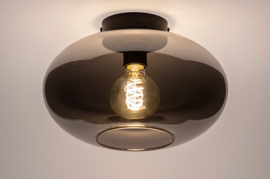 Illusion - Plafondlamp - Smoke - 1 GLAS bol - Ovaal - Sfeermaker - Evy Bulbs lamp - Smokeglas