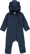 Müsli Wool - Combinaison en laine - Costume d'hiver avec capuche et revers - Oreilles d'ours - Taille 56 à 86 - Laine mérinos - Bleu nuit - Combinaison extérieure