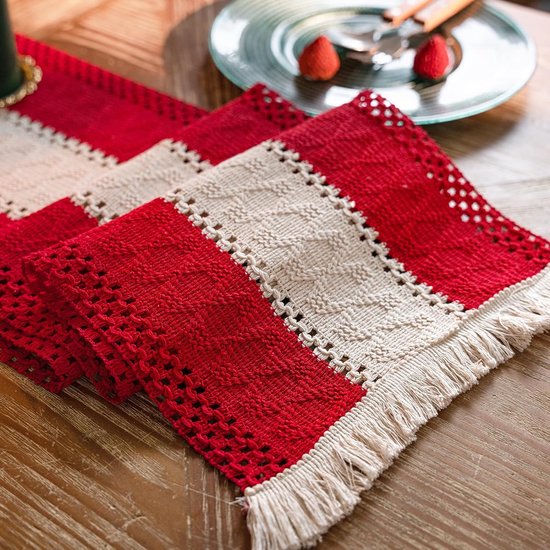 Macramé Tafelloper, 30 x 120 cm, tafelloper met kwastjes