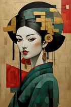 Poster Oriental | Geisha Poster | Gouden Geisha | Interieurposter | Vintage Poster | Poster Oosterse Stijl | Azie Poster | Azie Kunst | 61x91cm | Wanddecoratie | Muurposter | MT | Geschikt om in te lijsten