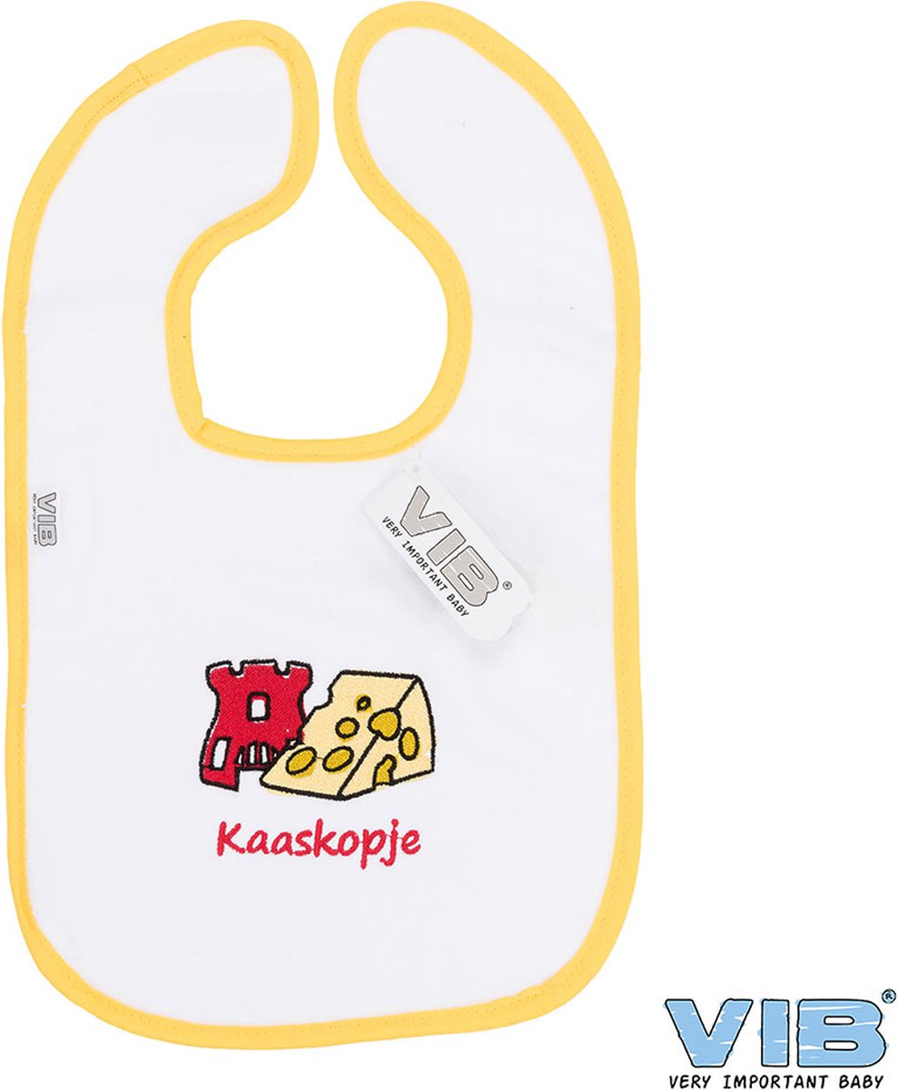 Goedkoopste VIB® - Slabbetje Luxe velours - Kaaskopje (Alkmaar) (Geel-Wit) - Babykleertjes - Slabbetjes - zwangerschap aankondiging - baby aankondiging