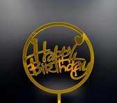 Happy Birthday - Taart Topper - Verjaardag - Goud - Hartjes - Cirkel