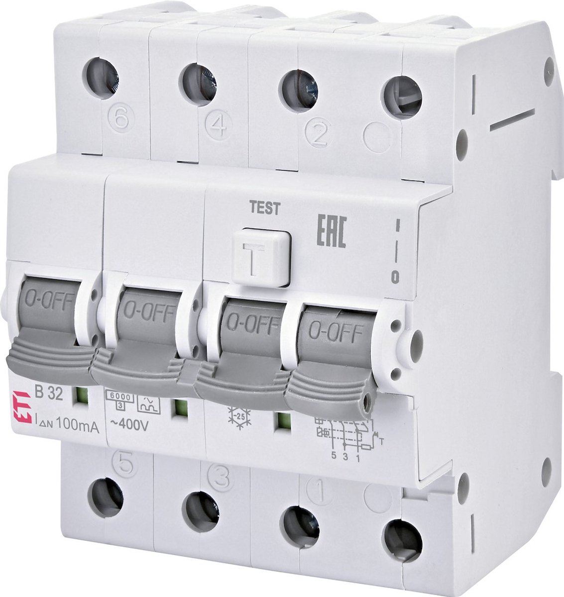 ETI aardlekautomaat 3-polig+nul 20A C-kar 30mA (431001164)