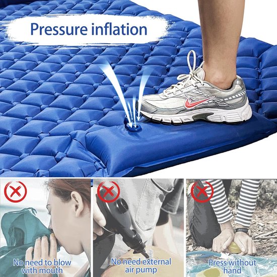 Luchtmatras, campingmatras, voor 2 personen, zelfopblazend, isomat, ultralicht, opvouwbaar, waterdicht, opblaasbare campingmat met kussen en voetpomp, opblaasbare slaapmat, outdoor van Atmiko — afbeelding 3