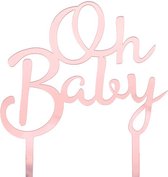 Acryl taart topper Oh Baby rosé goud - Oh Baby - rose goud - taart - topper - babyshower - geboorte - zwanger