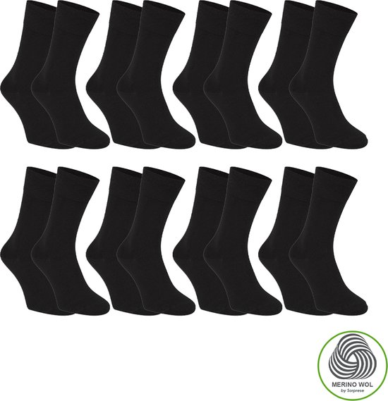 Sorprese 8 paires de Chaussettes en laine mérinos - Taille 43-45 - Zwart - Sans couture - Super douces - Chaussettes Homme - Chaussettes Femme