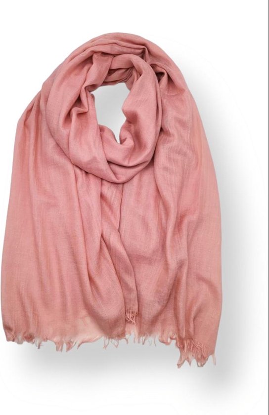 Lange dames sjaal Veerle effen motief roze