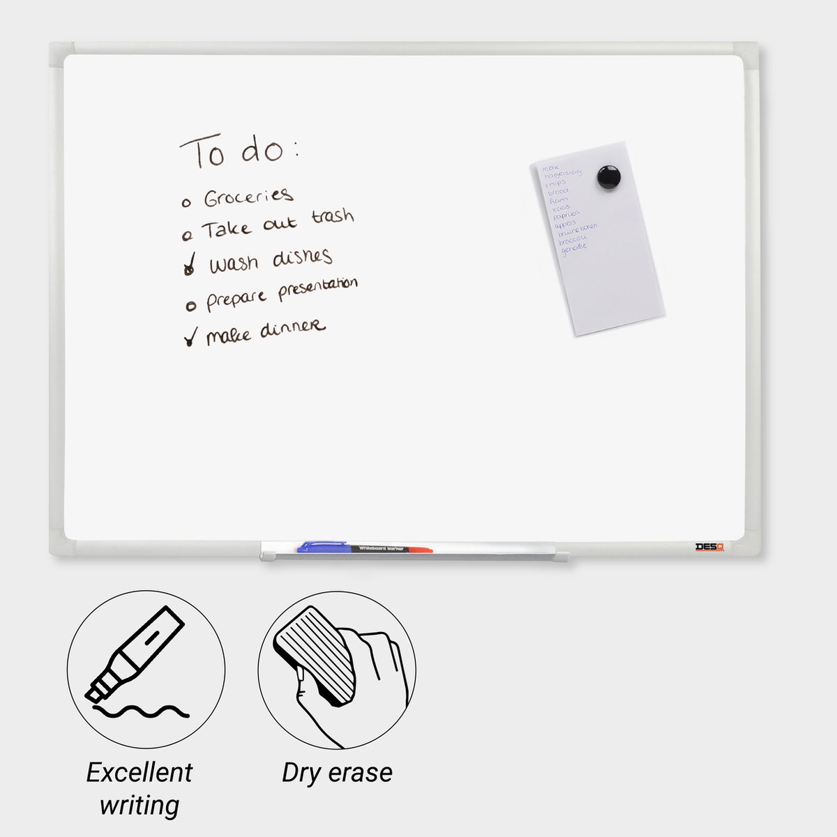 DESQ® Whiteboard - Magnetisch - Aluminium Frame - Gelakt Stalen Schrijfoppervlak - 60 x 90 cm thumbnail 4