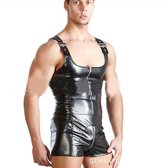 Leather jumpsuit man - Mini bodysuit heren - Lederen bodysuit - Gesp - Open kruis functie - Ritssluiting