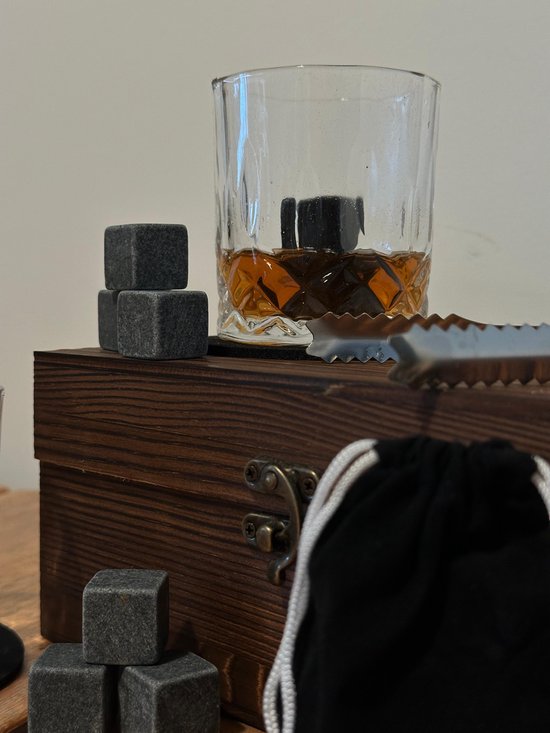 HR Goods Coffret cadeau Whisky de luxe, 2 verres en cristal, 8 pierres