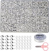 Fako Bijoux® - Letterkralen Set - Letter Beads Box - Alfabet Kralen - Sieraden Maken - 1200 Stuks - Wit