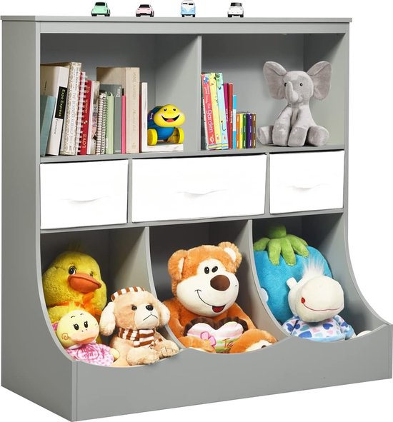 AIYAPLAY Kinderrek, 2-laags Kinderboekenrek Met Wielen, 4 Re 2 Laags Kinderboekenrek Met Wielen 4 Re
