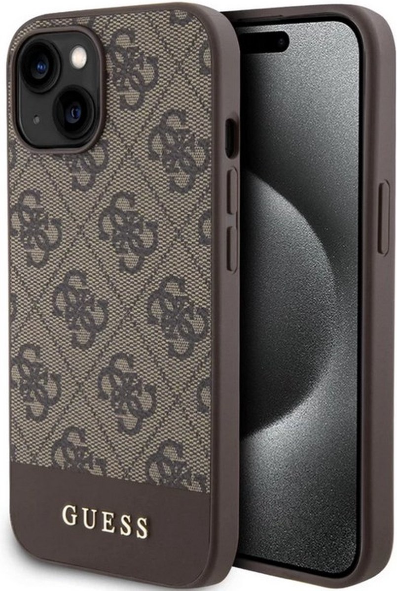 Guess 4G Stripe Back Cover - Geschikt voor Apple iPhone 15 (6.1") - Bruin
