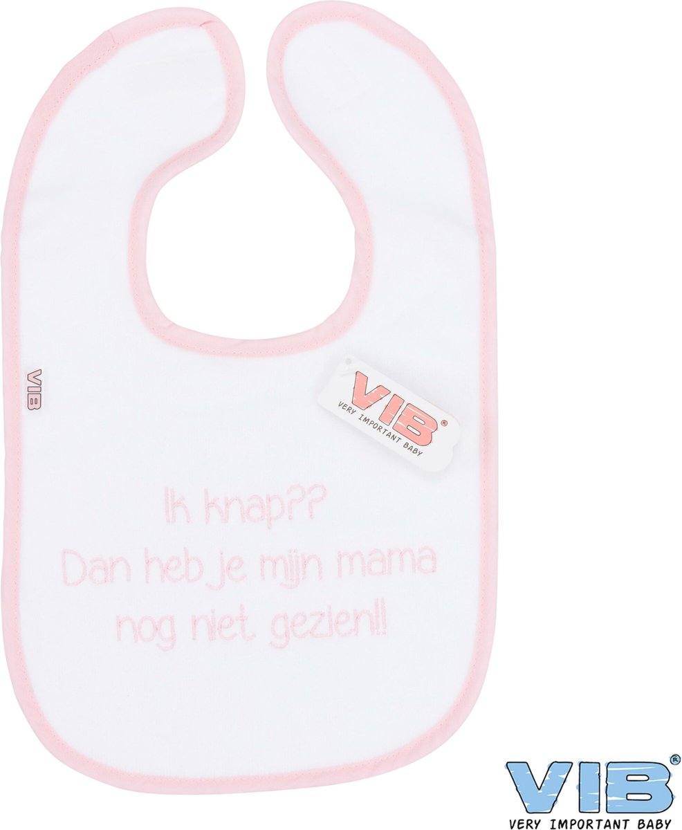 Goedkoopste VIB® - Slabbetje Luxe velours - Ik knap Dan heb je mijn mama nog niet gezien (Wit-Roze) - Babykleertjes - Slabbetjes - zwangerschap aankondiging - baby aankondiging