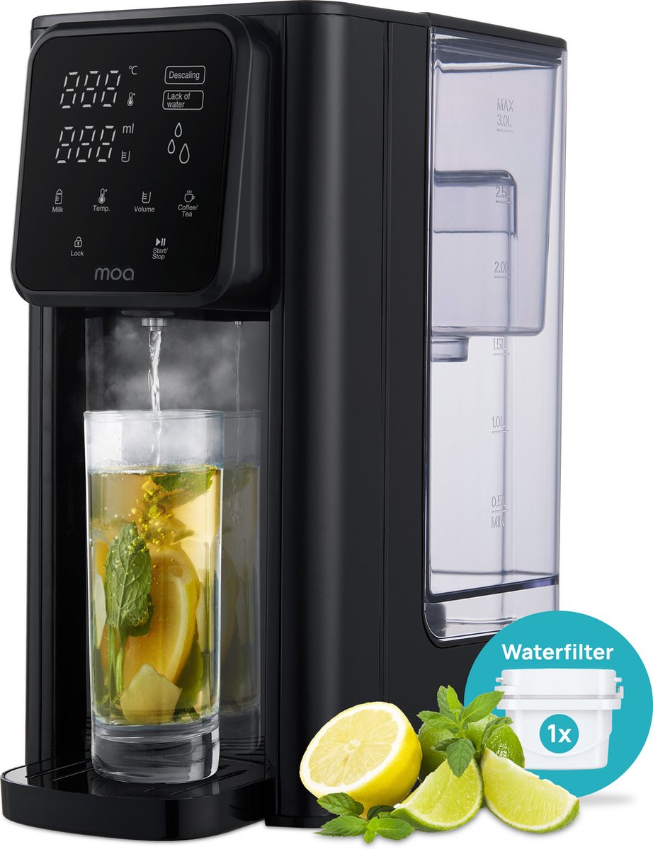 MOA Heetwaterdispenser - Waterkoker - Temperatuurinstelling - Volume-instelling - Digitaal Display - Afneembare Watertank - 3 Liter - Zwart- HWD30B