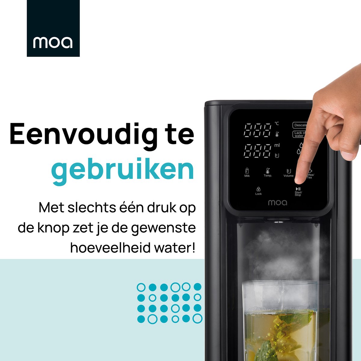 MOA Heetwaterdispenser 3L met Temperatuurregeling - Instant Waterkoker - BPA en PFAS Vrij - 45-100°C - Melkfunctie - Heetwatertap - BPA-vrij - Zwart — afbeelding 7